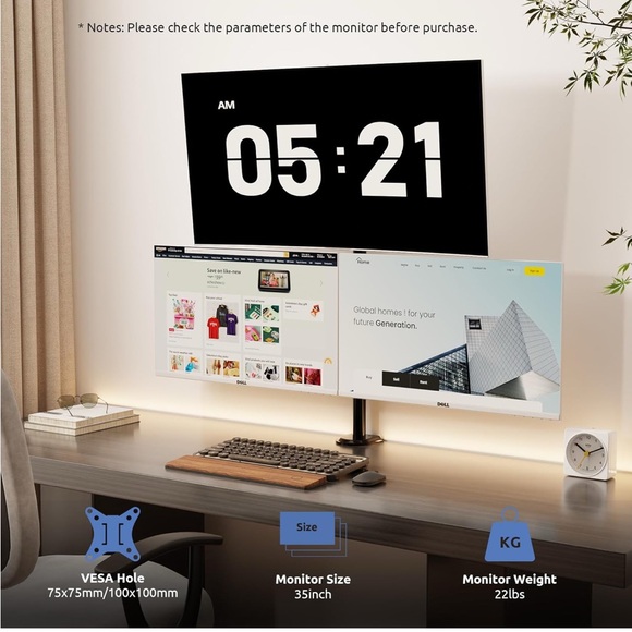 PUTORSEN Triple Monitor Stand for 17"-35" Monitors, 80cm Tall Pole Triple - Picture 3 of 9